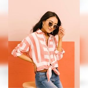 Striped crop button up